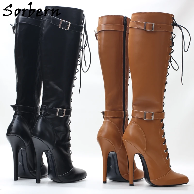 Sorbern Vintage Pointed Toe Boots Women Knee High 14Cm Stilettos Heels Multi Color Unisex Fetish Shoes For Sisy Girls