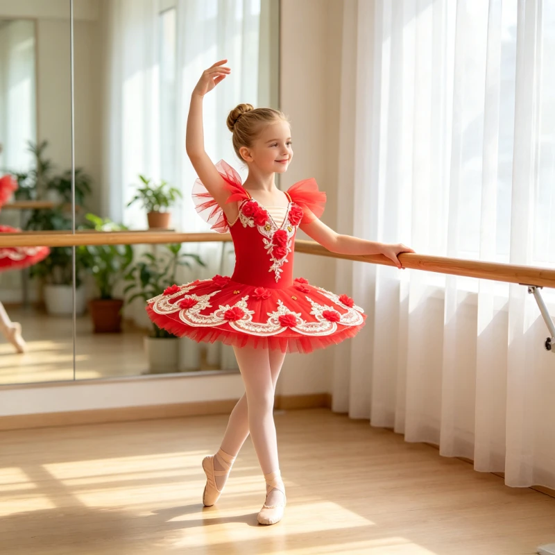 

Girls Floral Lace Ballet Tutu Dress, Kids Swan Lake Ballerina Performance Costume, Children Dance Ballet Dance Clothing