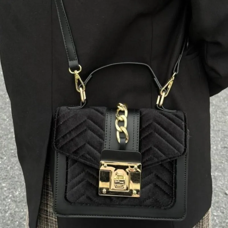 

JIAERDI Ретро черные бархатные роскошные сумки женские квадратная цепочка с золотым замком сумка на плечо женская мода Высококачественная универсальная сумка через плечо