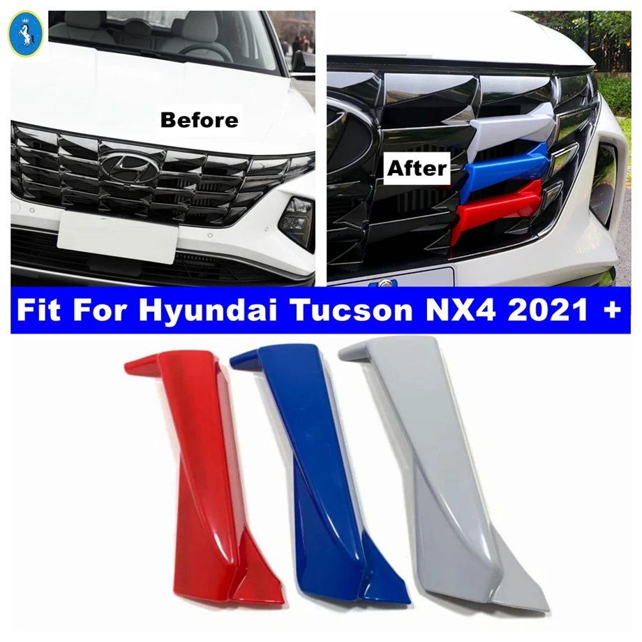 Auto Tricolor Front Bumper Grilles Center Grille Insert Decor Stripes Cover Trim For Hyundai Tucson NX4 2021 - 2023 Accessories