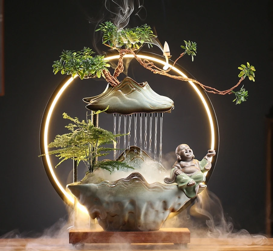 Criativo religioso escritório decoração de mesa fluxo para trás queimador de incenso fortuna-recicção umidificador difusor de aromaterapia