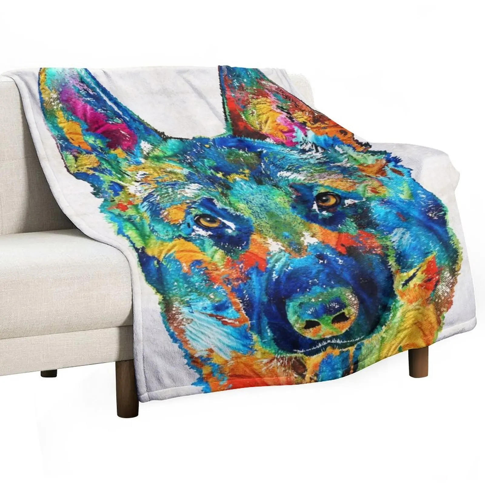 

Colorful German Shepherd Dog Art By Sharon Cummings Throw Blanket Shaggy warm for winter Comforter Blankets For Sofas Blankets