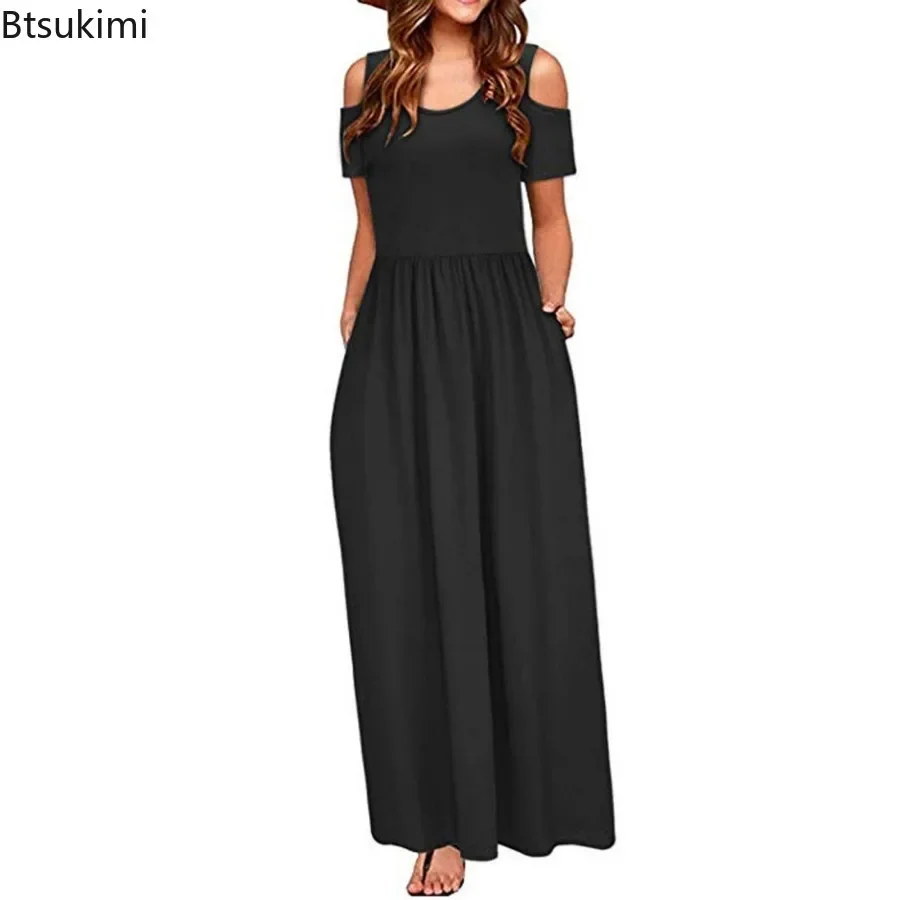 裸の肩,半袖,十分な,自由奔放に生きるスタイル,新しい夏のコレクション2022を備えた女性の長いマキシドレス