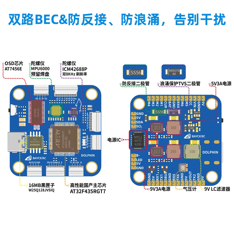 BAYCKRC مكدس الطيران دولفين وحدة تحكم في الطيران AT32 55A ESC منصات كبيرة جدًا مضادة للتدخل لسباق حرة FPV لتقوم بها بنفسك أجزاء #2
