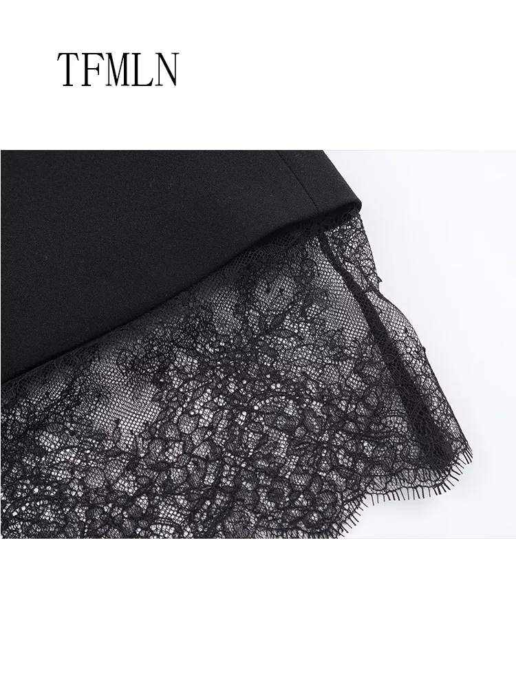 TFMLN 2026, женское платье-пиджак с кружевной отделкой, модный пуловер с длинными рукавами и зубцами, повседневное шикарное платье, элегантное офисное женское платье с карманами