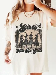 Girls Will Be Girls Witch Vibes Girl Power Printed T-Shirt Harajuku Short Sleeve 2024 Summer Fashion Round Neck Women's Top T-Sh