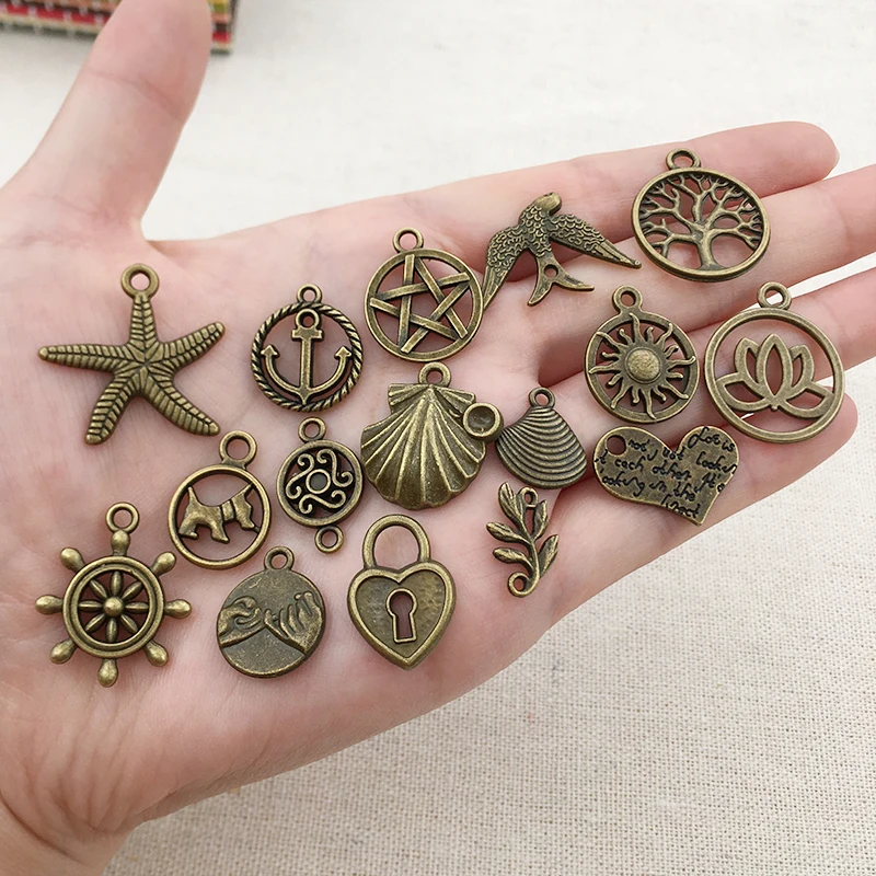 100pcs/lot Zinc Alloy Antique Bronze Vintage Style Mix Charms Pendant for DIY Necklace Bracelet Jewelry Making Findings