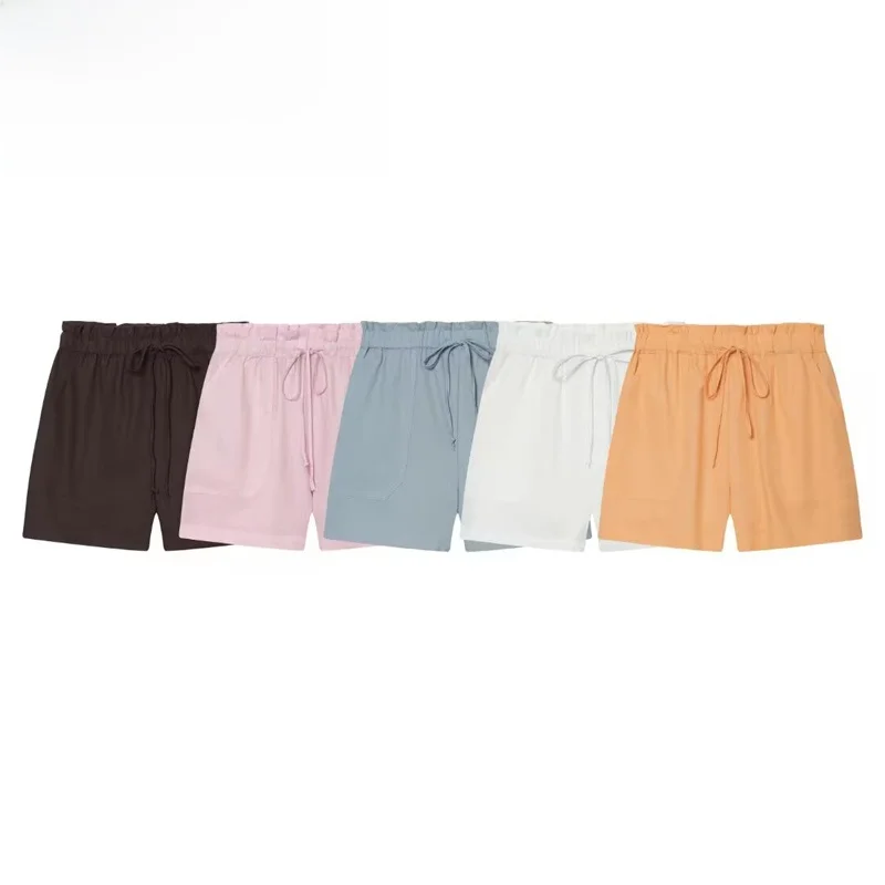 Fashionable Pure Color Casual Shorts Women's High Waist Straight Leg Pants Versatile Comfortable Polyester Fiber Summer 2026
