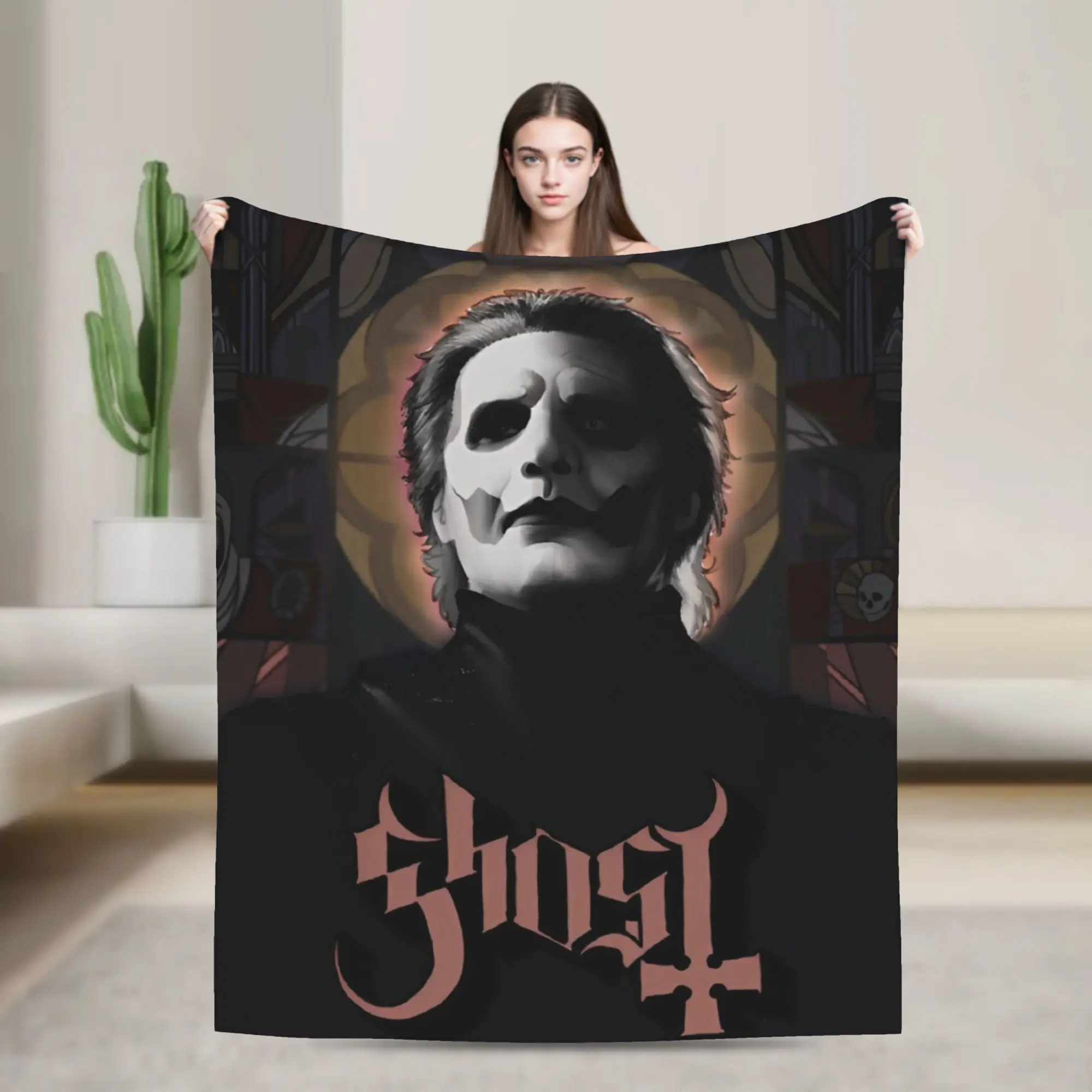 

Ghost Band Knitted Blanket Swedish Rock Band Halloween Fuzzy Throw Blanket Home Couch Decoration Lightweight Bedspread