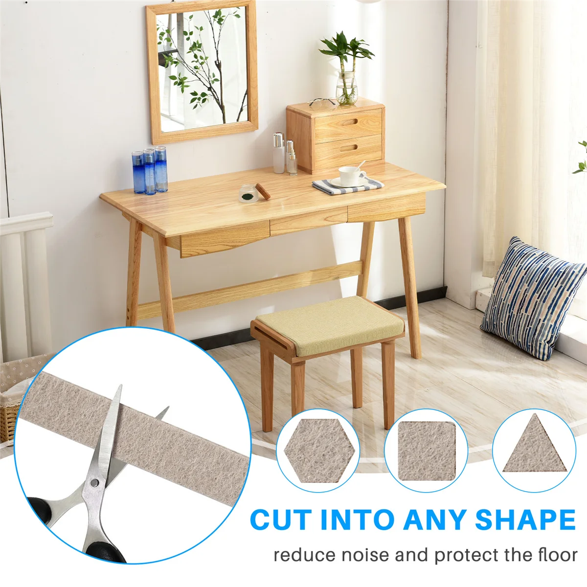 Rolo de tira de feltro resistente autoadesivo A95I para superfícies duras (1/2 polegadas x 60 polegadas), branco cremoso