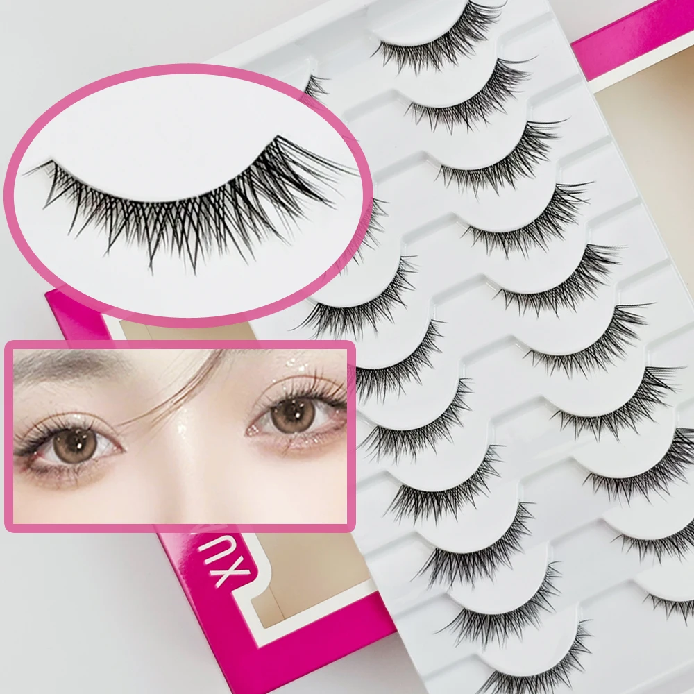 Ciglia di tipo volpe stile diagonale corto davanti lungo dietro Xuanfeiwu, stelo trasparente naturale di celebrità di Internet, coda per occhi allungata, ciglia finte a striscia completa, ciglia per trucco naturale realistico Cat-Eye