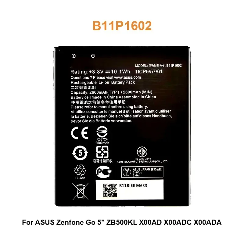 

Mobile Phone Battery For ASUS Zenfone Go 5" ZB500KL X00AD X00ADC X00ADA B11P1602 2660mAh Real Capacity