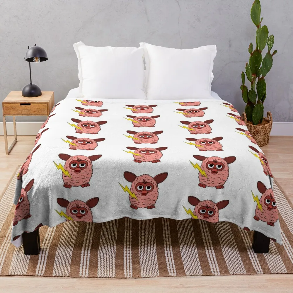 Cherry Red Jupiter Furby Throw Blanket Hairys Flannel Fabric Plaid on the sofa Designers Blankets