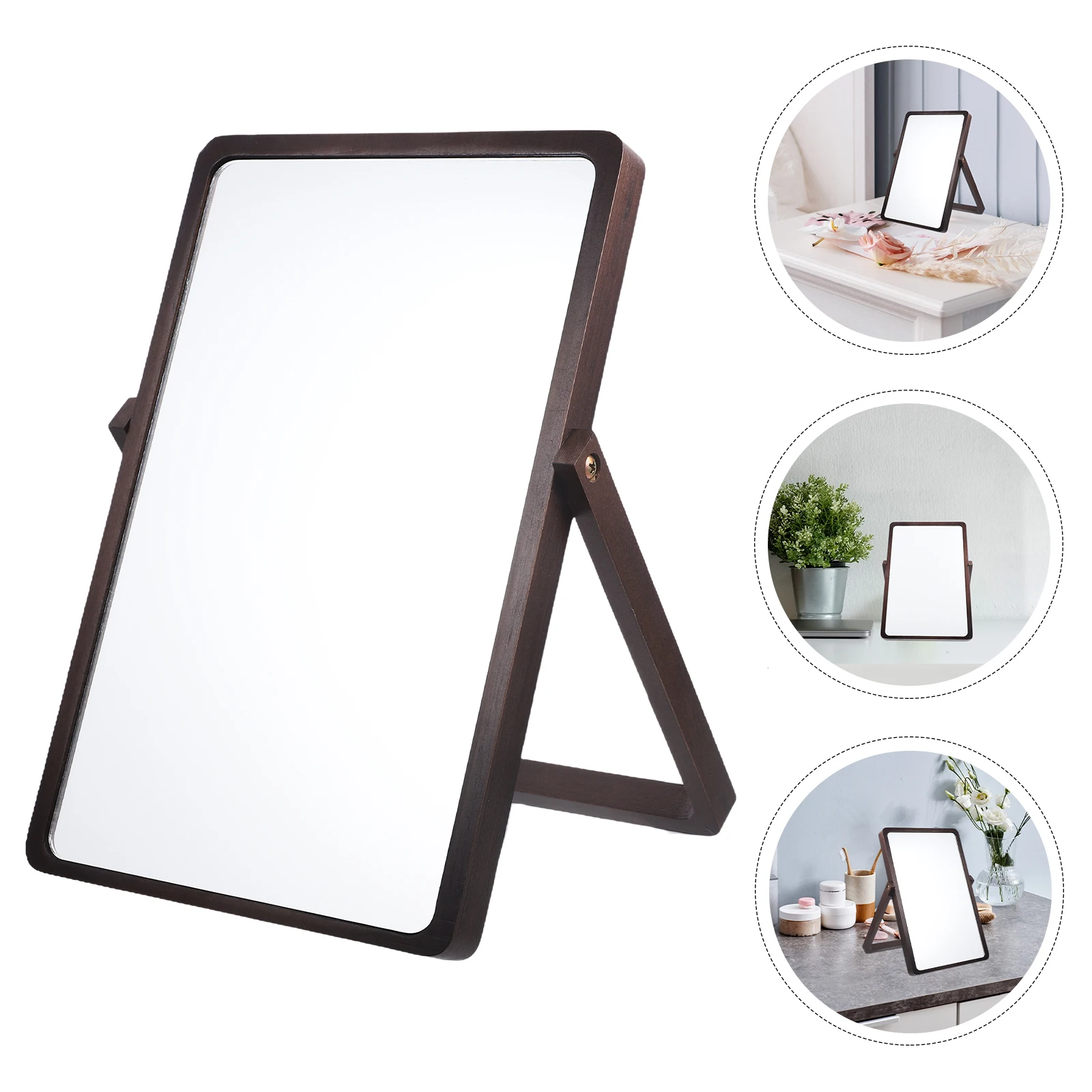 

Foldable Single-Sided Desktop Mirror Stable Wooden Base Surface For Daily Use Household Mirror