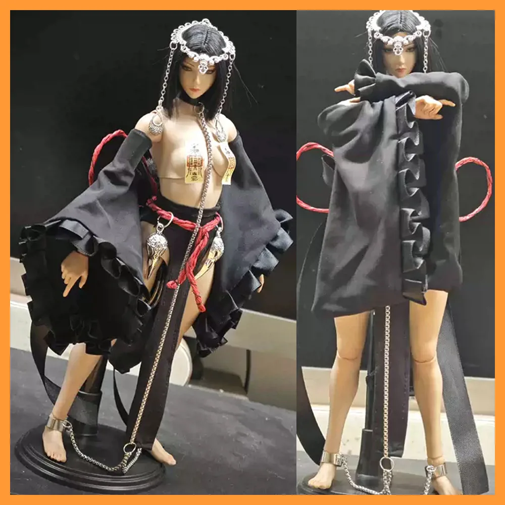 

1/6 Scale Female Sexy Cltohes Set Big Swing Sleeves Slit Skirt Metal Headwear Accessories for 12" Action Figure Model Toys