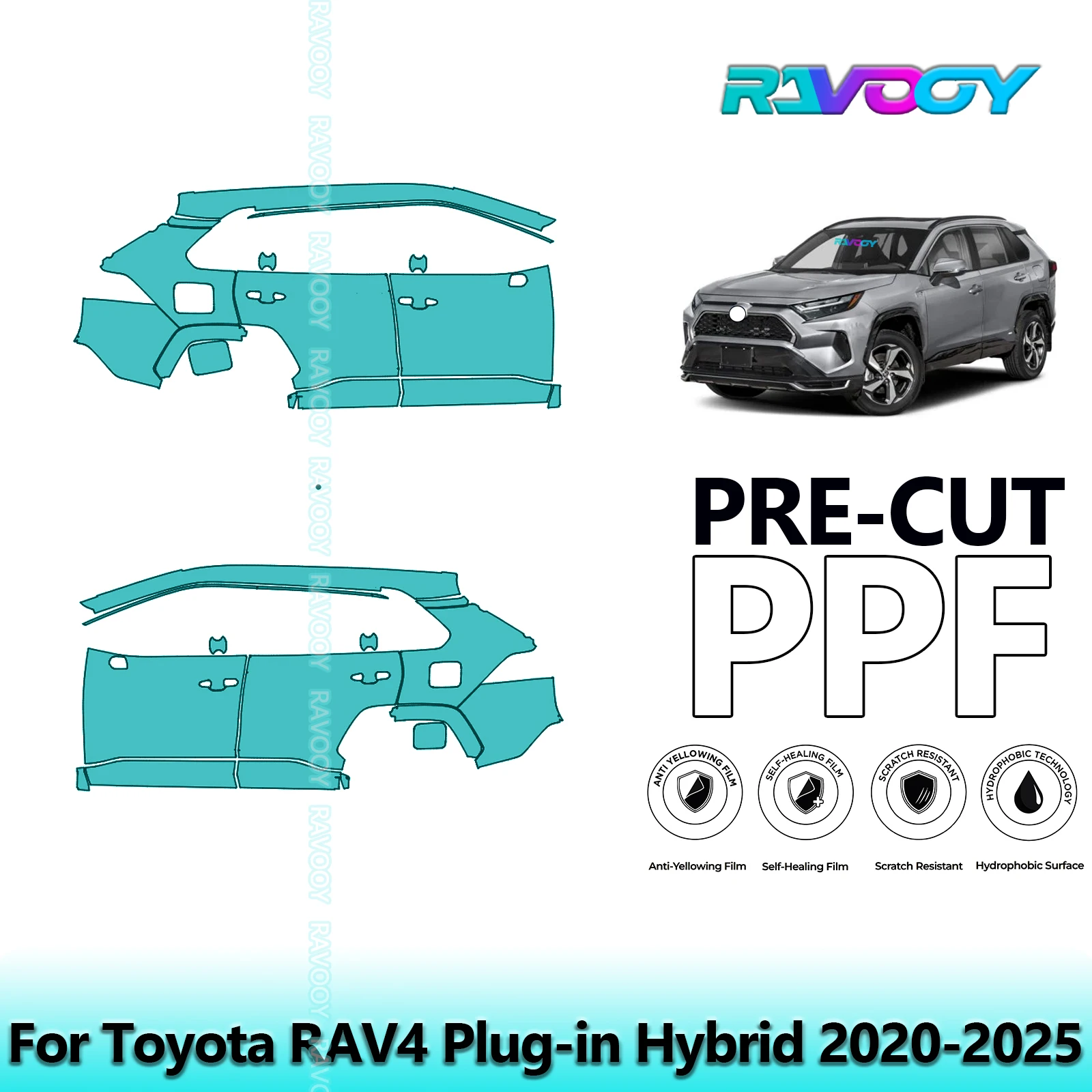 

For Toyota RAV4 Plug-in Hybrid 2020-2025 8.5mil Clear Matte Pre-Cut PPF Door & A/B Pillar Kit TPU Paint Protection Film Set