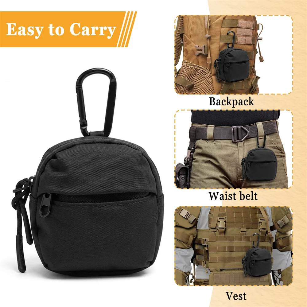 2Pcs Tactical EDC Tool Pouch with Carabiner Portable Earbud Coin Purse Keychain Cards Storage Pouch for Outdoor Hunting Hiking