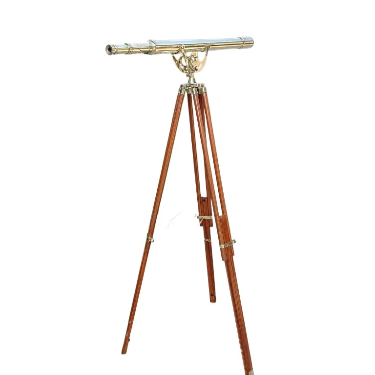 

Retro exquisite antique brass metal floor-to-ceiling monocular solid wood tripod decorative ornament