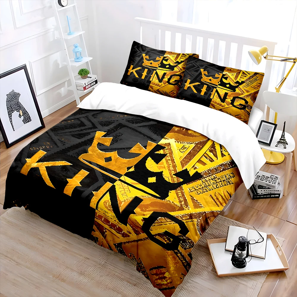Golden Crown with Money Background Bedding Set for Kids Luxury Gift 3pcs Digital Print Comforter Set Soft Comfortable Breathable