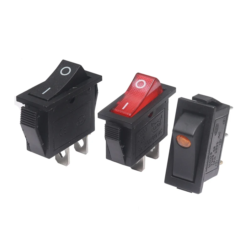 【5-2PCS】KCD3 Rocker Switch 3 Pin 2 Position ON OFF 16A 250V 220V 20A Boat-shape Electric Toggle Switch with LED Light For Car