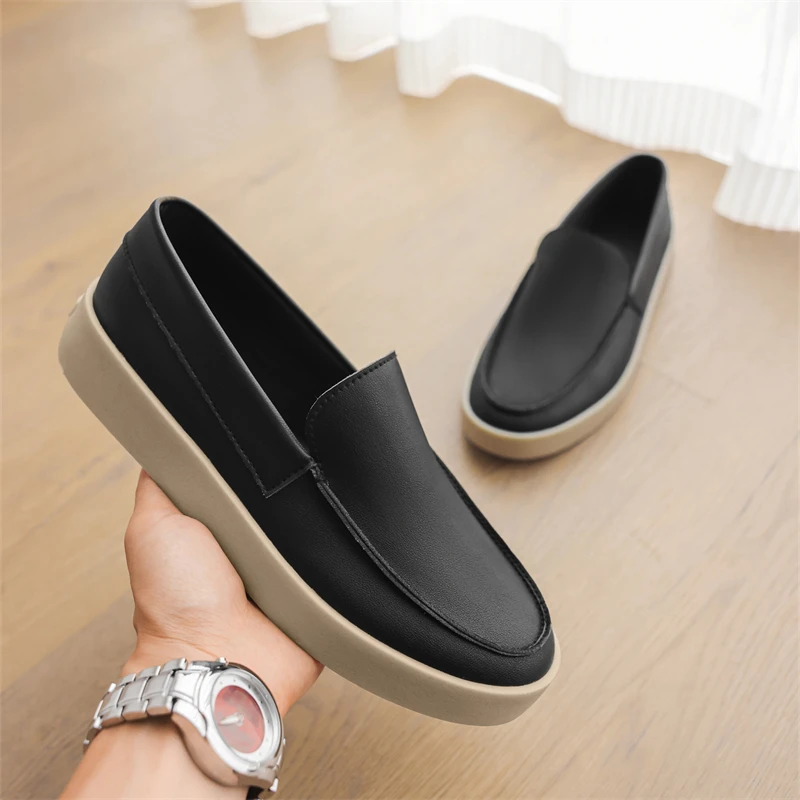 

Classic Black Men's Loafers Comfortable Slip-On Leather Casual Shoes Men Summer Platform Shoes Male Driving Shoes zapatos hombre