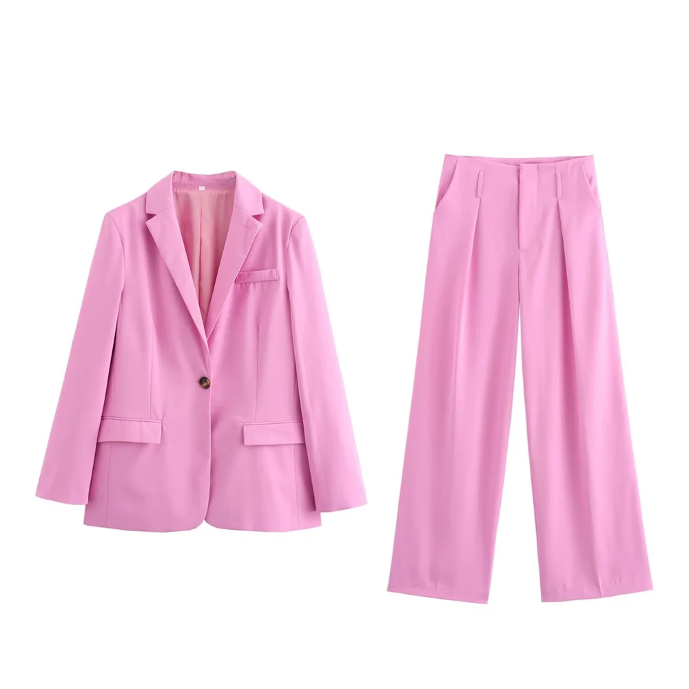 PB&ZA2024 Summer New Women\'s FashionElegantSlim Fit Commuting VersatileStraight Sleeve Suit Coat Folded Pants Set