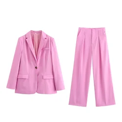 PB&ZA2024 Summer New Women's FashionElegantSlim Fit Commuting VersatileStraight Sleeve Suit Coat Folded Pants Set