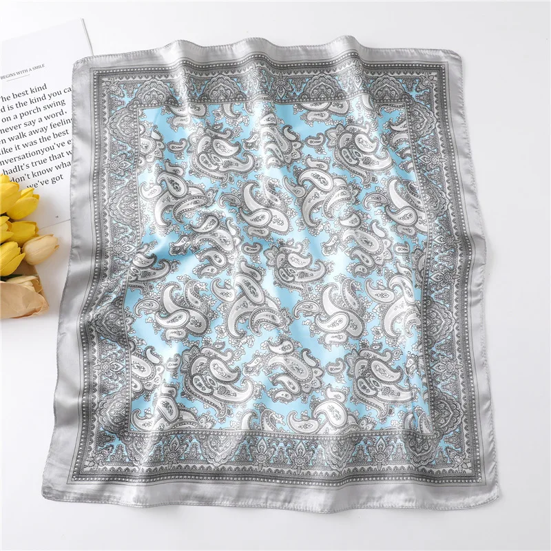 Women Paisley Silk Scarf 60x60cm Square Scarf Luxury Brand Ribbon Hijab Kerchief Neckerchief Fashion Headband Kerchief Hair Band