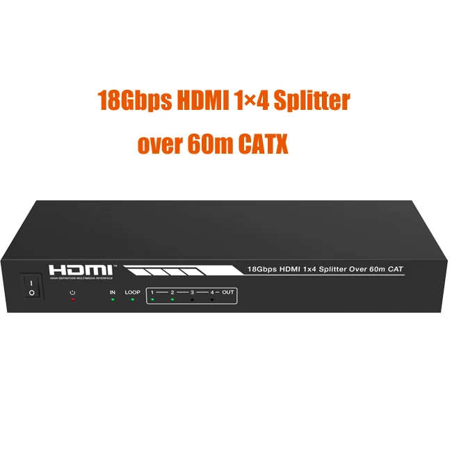 1x4 4 Port 4K HDMI Splitter Extender 4 Receivers Over Cat6 5e 164FT 3D PoC IR