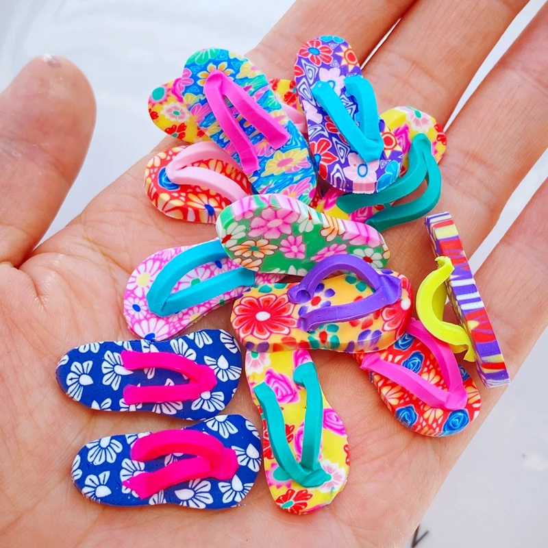 8Pcs New Cute Mini Soft Pottery Beach Shoes Figurine Crafts Flatback Cabochon Ornament Jewelry Making Hairwear Accessories