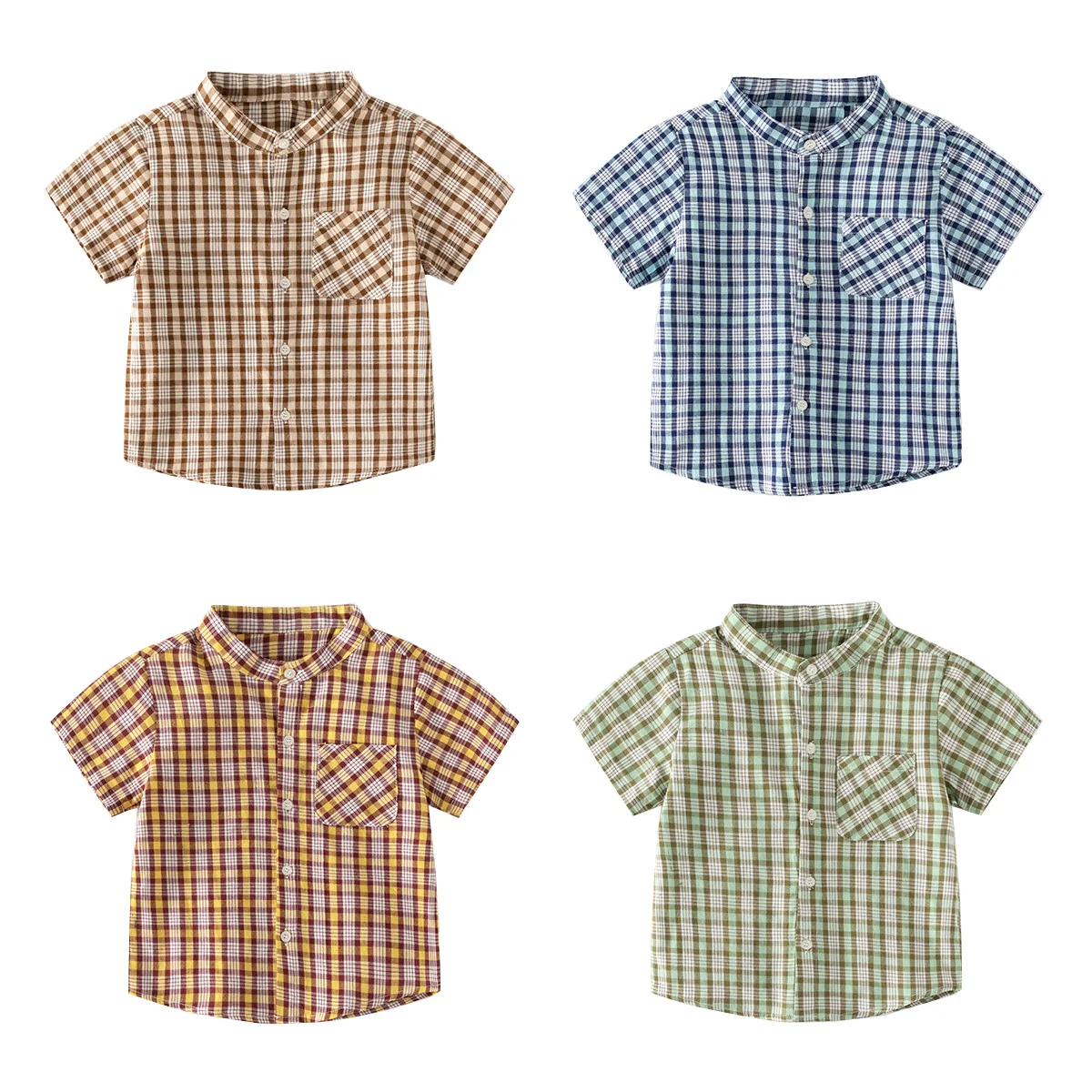 

Plaid Boys Shirts Toddler Baby Summer Tops Cotton Kids Tshirt Children Clothing