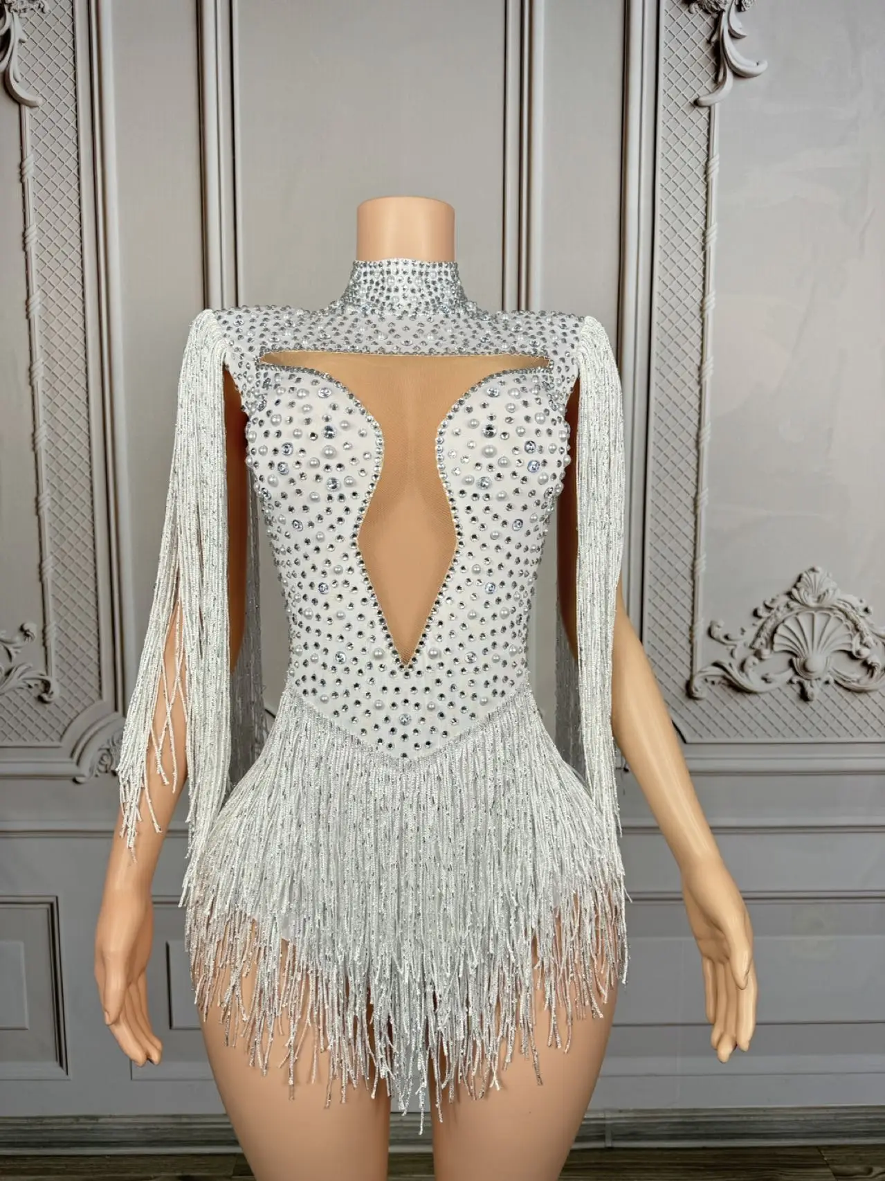 New White Rhinestone Sequins Tassels Bodysuit for Women Sexy Stage  Performance Dance Costume Dancer Show Wear Club Outfit Baiyun - AliExpress  200000345