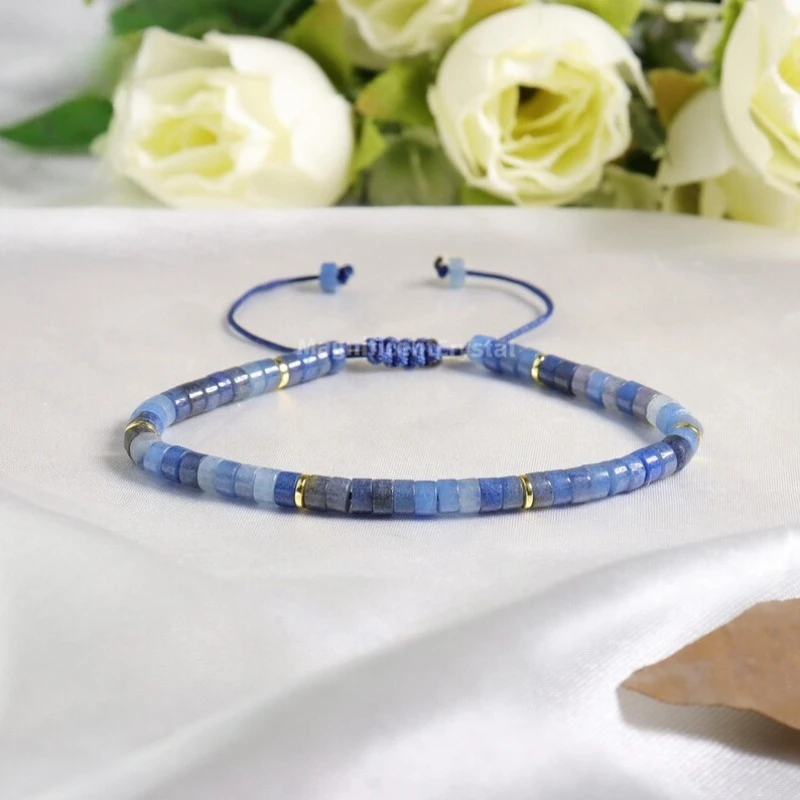 Dainty Blue Aventurine Confidence Bracelet, Stone of Calm & Peace for Men Women