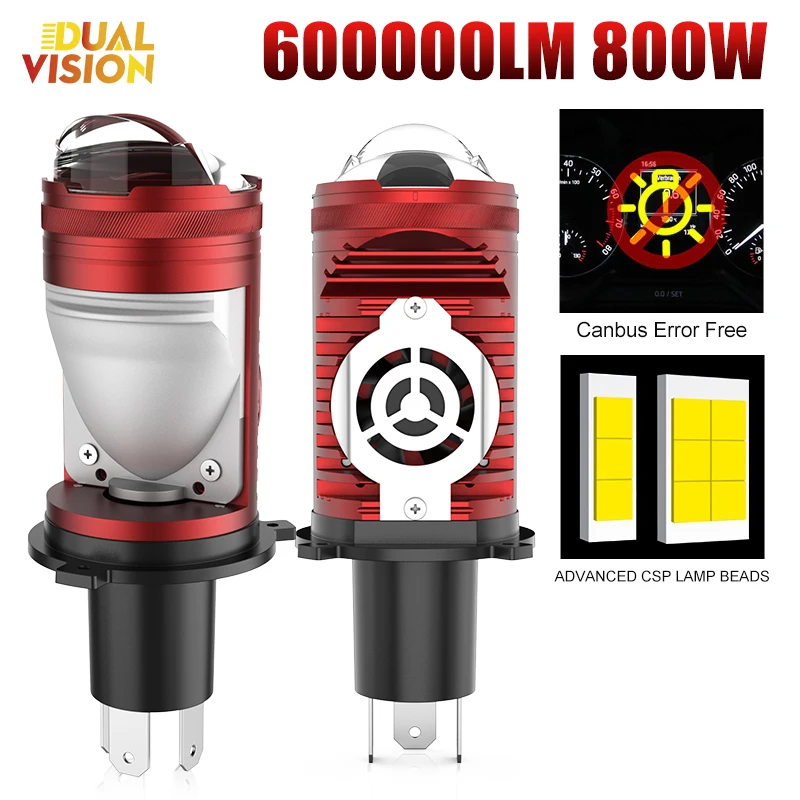 

Dualvision H4 Bi LED Mini Projector Lens LED Headlight Bulb 40000LM 800W CANBUS Turbo LHD RHD High Low Light Fog lamp 12V 24V