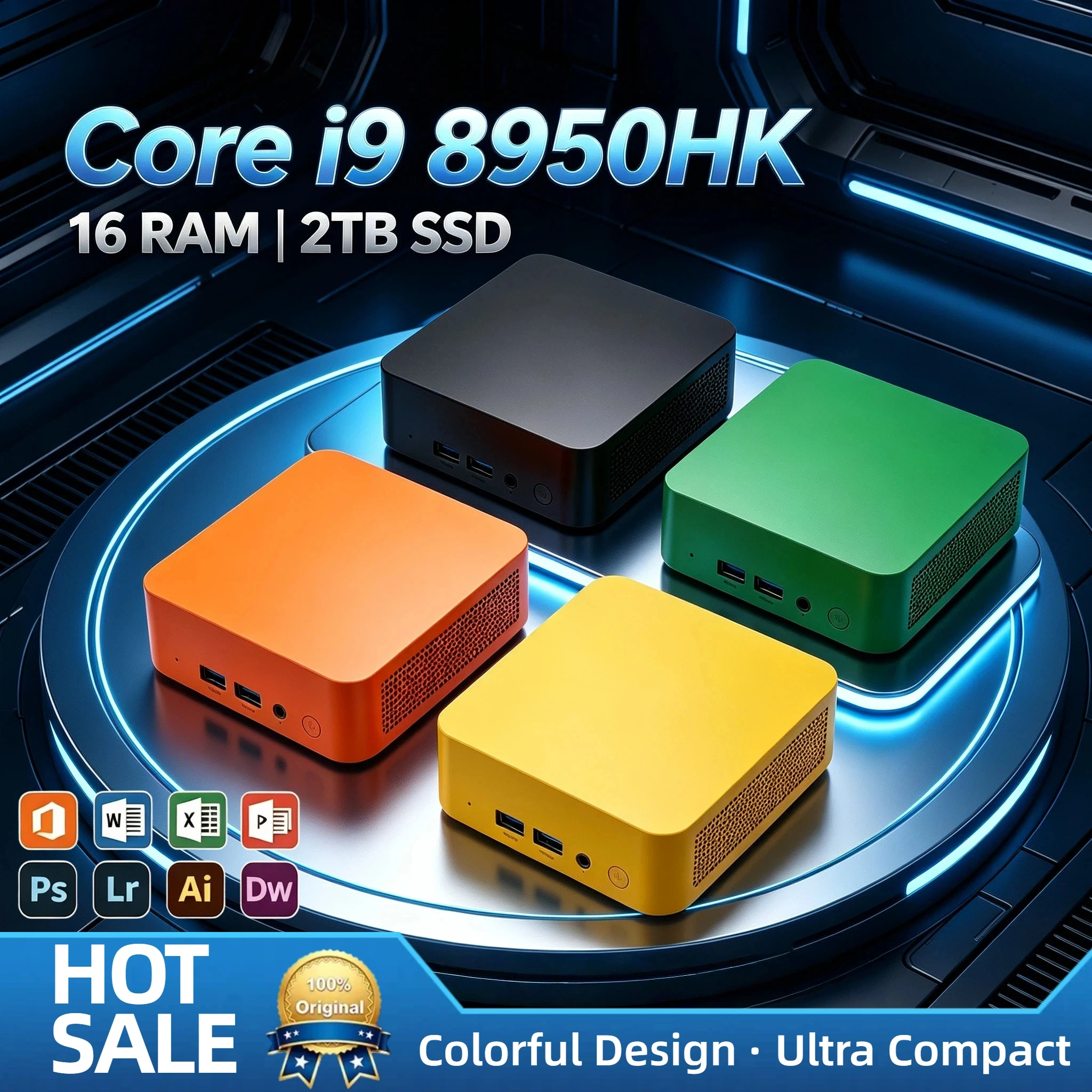 Intel i9 8950HK High Speed Mini PC 16GB RAM 1TB 2TB NVMe SSD WiFi6 BT5.2 Low Power Desktop Computer Dual HDMI Pro