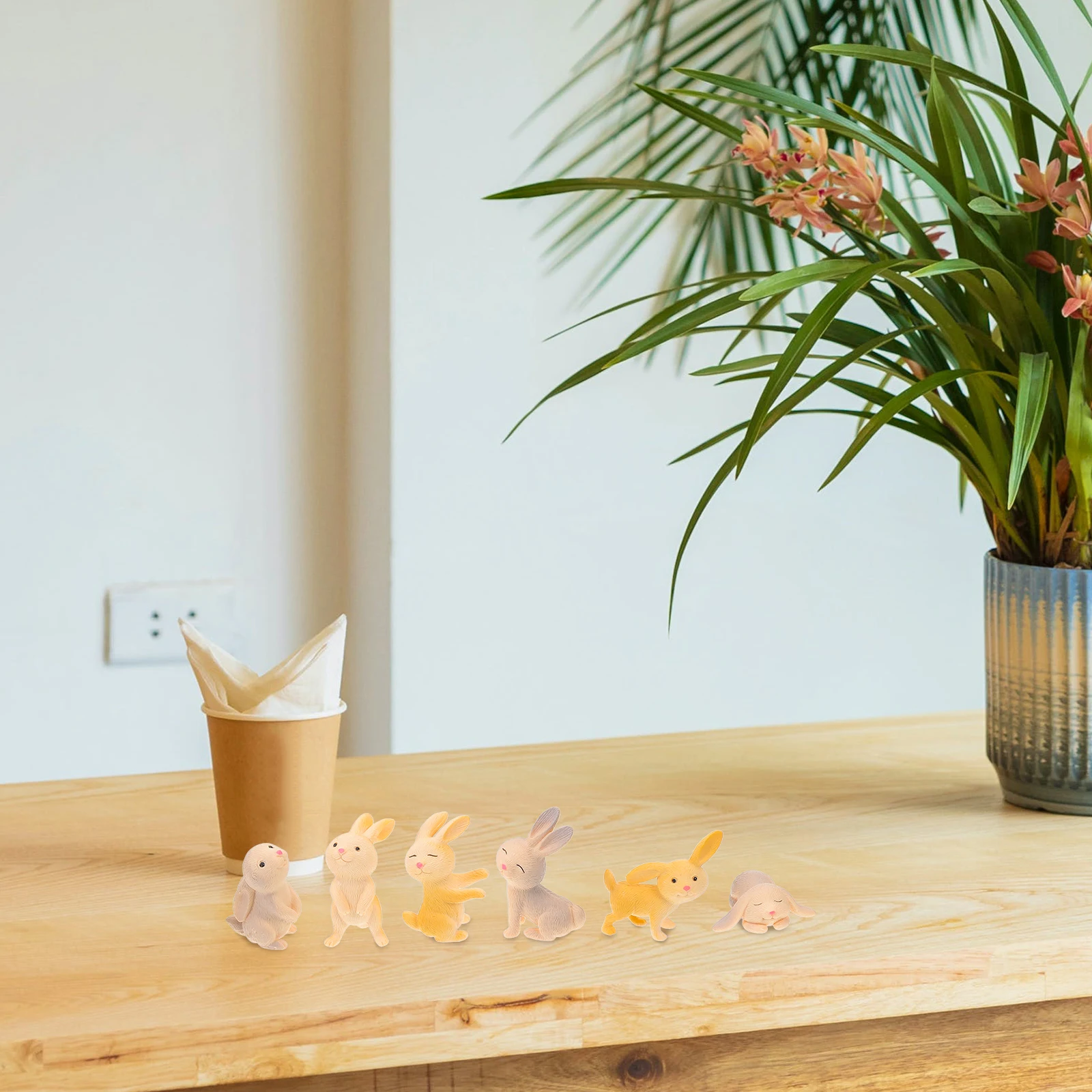 

14pcs Mini Rabbit Statue PVC Material Lovely Bunny Garden naments Long Term Use Miniature Decor Accessories Room Cake