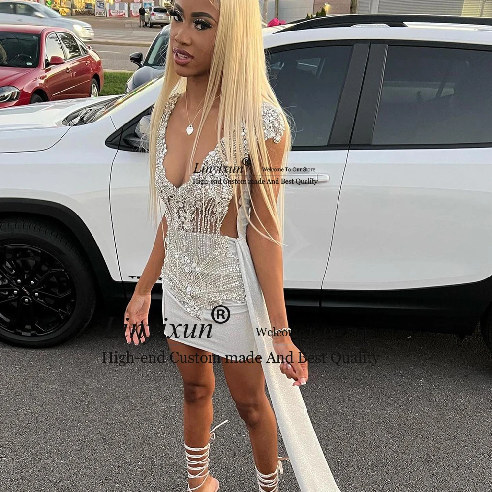 Robes de bal en cristal exquises, Illusion scintillante, robe de soirée de retour, personnalisée, robe de Cocktail, été femme, 2025