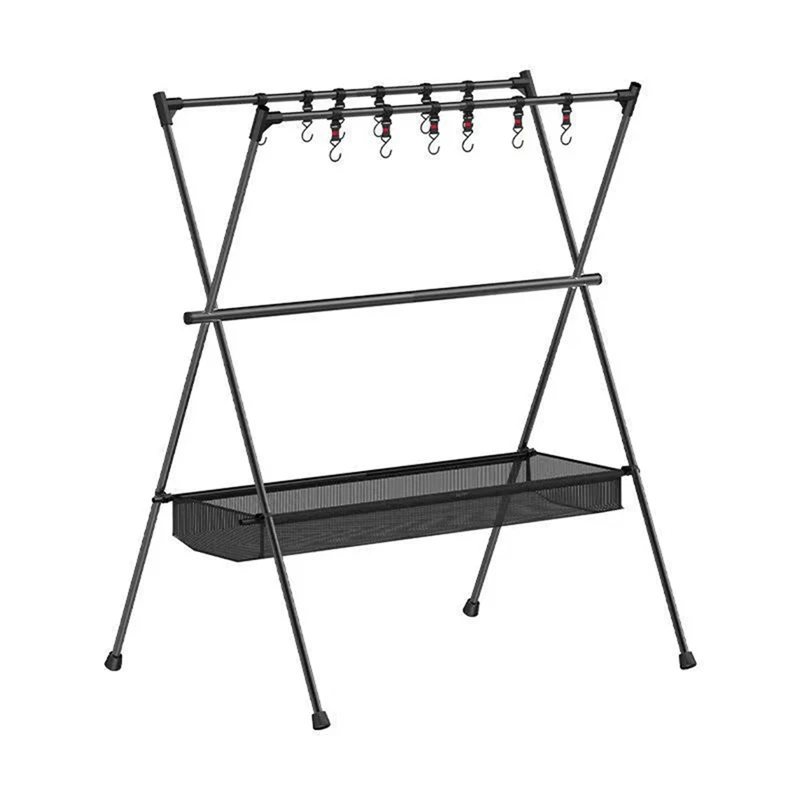 Three-Bar Frame Camping Rack Folding Ultra-Light Camping Tripod Travel Sundries Hanger 50X68x88cm