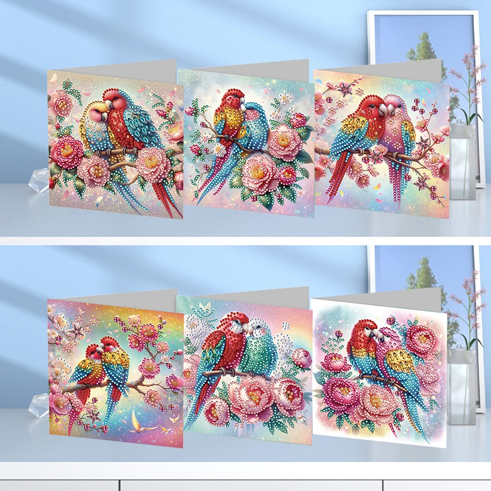 

6Pcs Animal Flower Diamond Birthday Blessing Card Rinestone Embroidery Arts Craft Cards Kit Birthday Gift for Friend