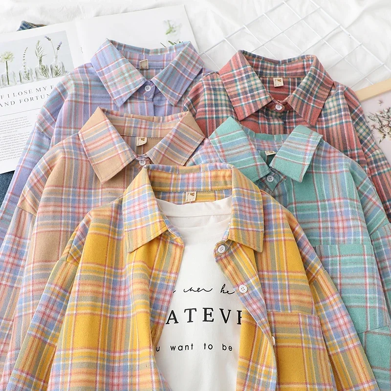 Brand Casual Women's Plaid Shirt 2024 Autumn New Boutique Ladies Loose Blouse and Tops Female Long Sleeve Blouses Clothes