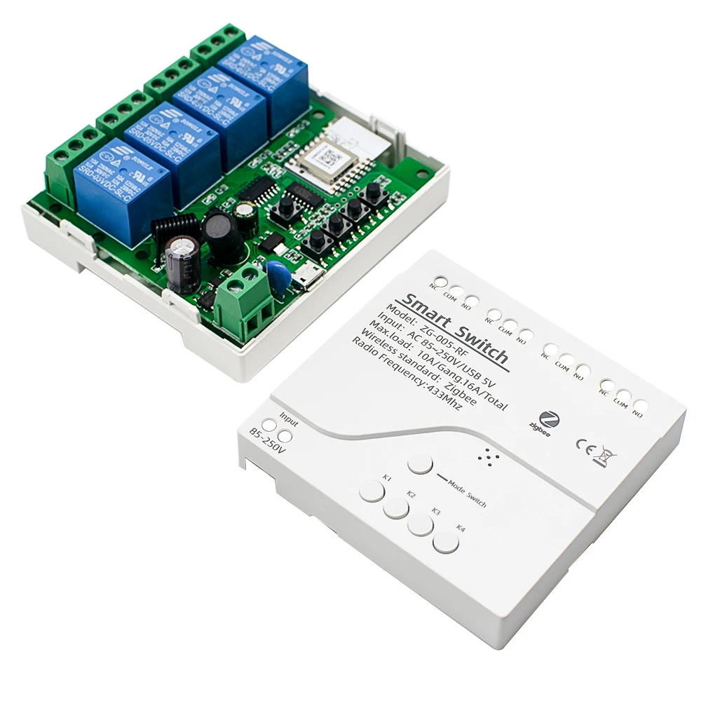 Zigbee 3.0 Gateway 4CH RF inteligentny przełącznik 12V 24V 110V 220V WIFI pilot włącznik światła 10A przekaźnik samoblokujący — zdjęcie 2