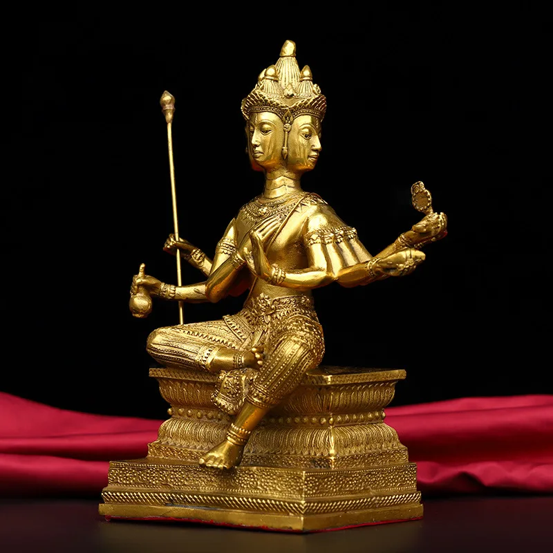 Brass Statue Ornament, Bronze Four-Faced Buddha, Home and Office Desk Decoration Gift, Craft Item