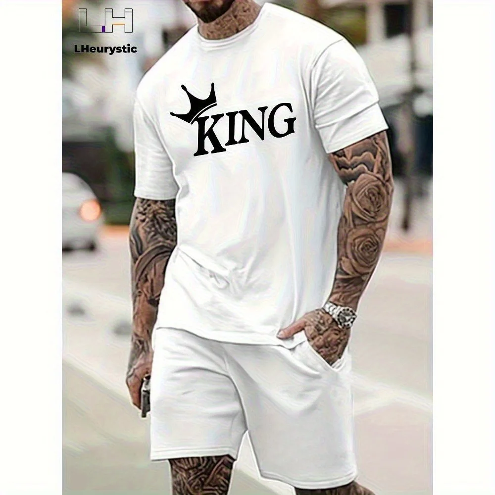 

KING letter pattern printed men's casual top (no shorts), suitable for Independence Day, Mother's Day, Labor Day.