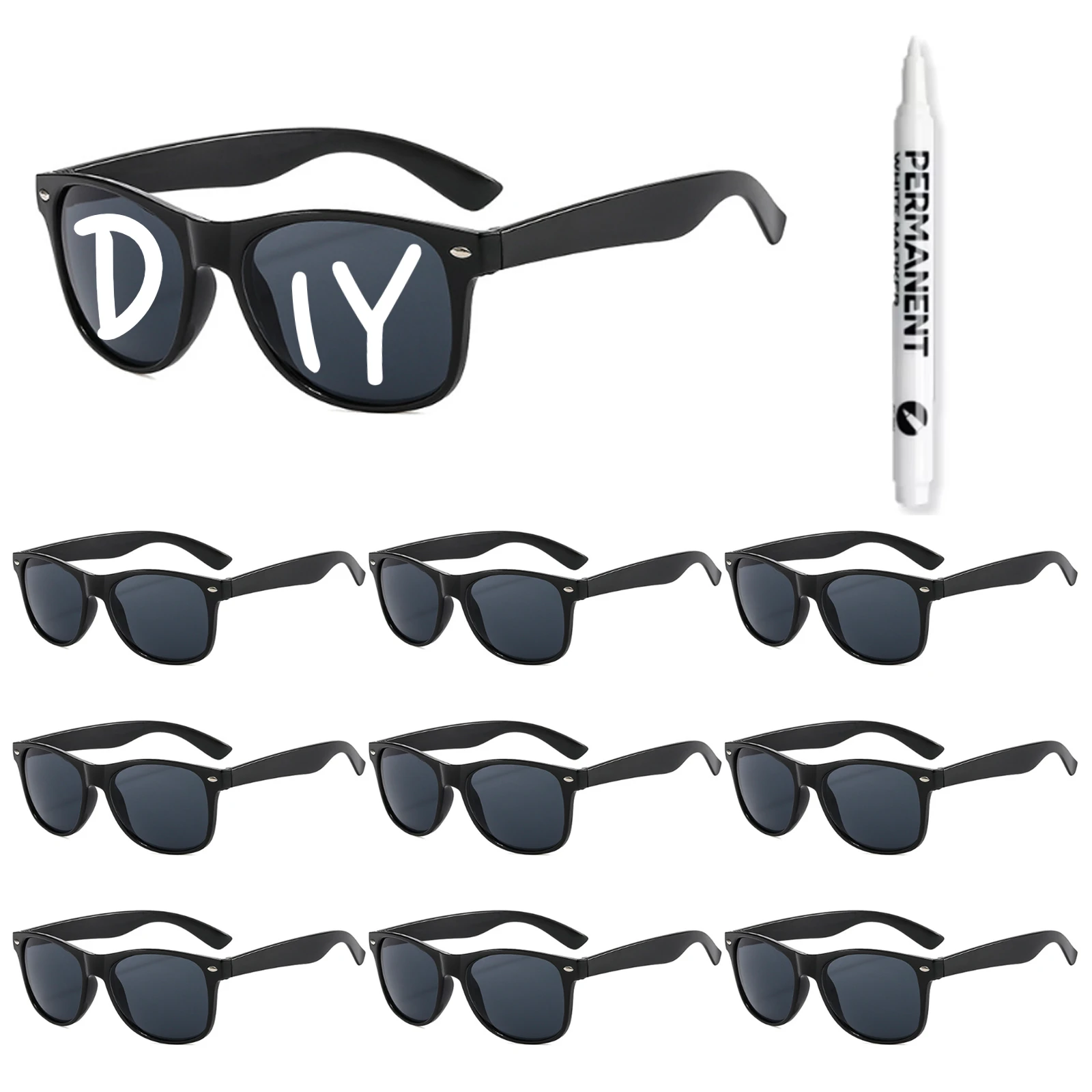 100-10 stuks DIY bruiloft zonnebril gepersonaliseerde hart zonnebril met pen vrijgezellenfeest bril bruidsmeisje cadeaus voor gasten