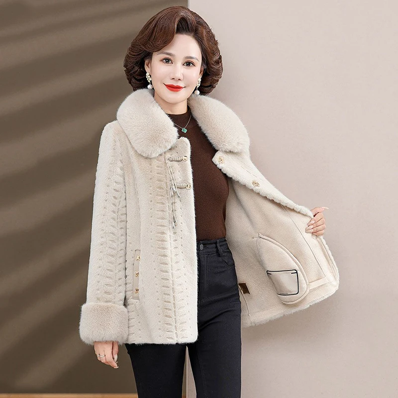 New Noble Middle-aged Mother Winter Mink Fur Coat New Fashion Middle-aged And Elderly Autumn And Winter Leisure Woolen Fur Coat.