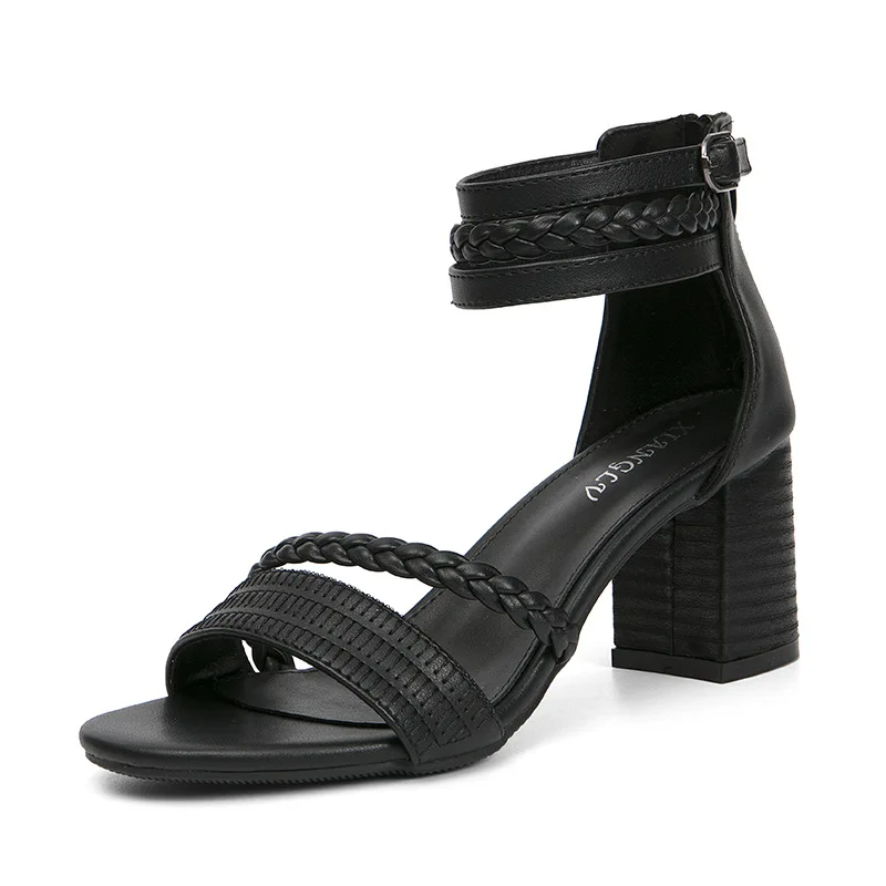 Fashion Brand Summer Sandals Open Toe Women Sandles Thick Heel Shoes Back zipper Elegant Fashion Shoes Ladies Size 36-42