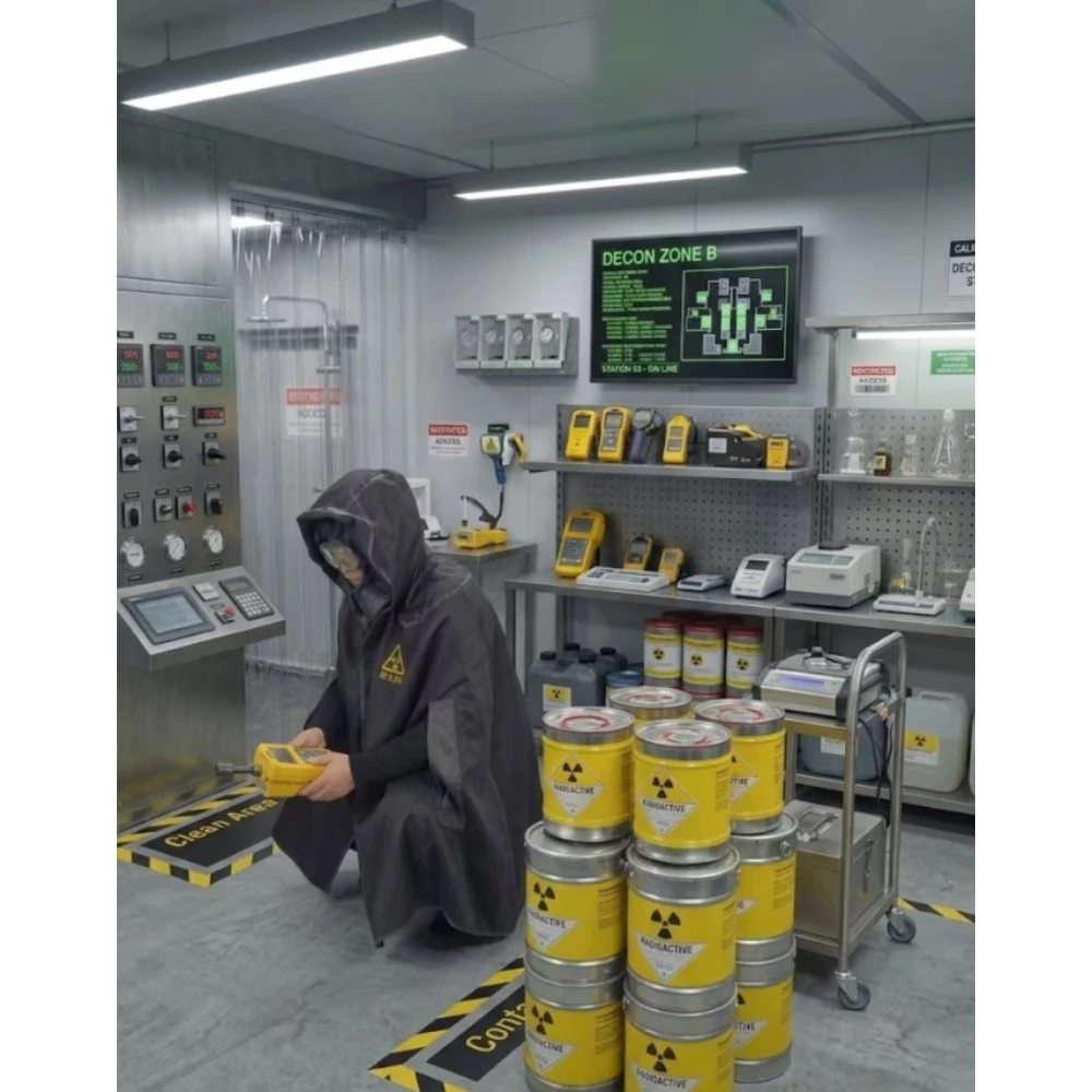 Anti-Pollution Barrier Cape Garment Hooded with Full Visor, Gamma & Acid Resistant, for Nuclear Lab & Chemical Handling