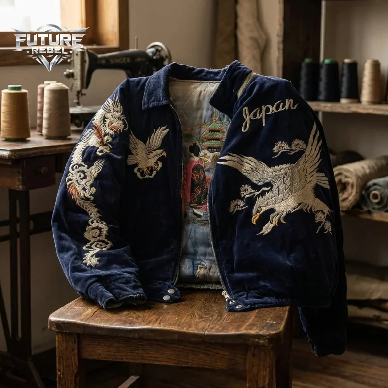 Y2K Vintage Harajuku Embroidery Jacket Women Men Retro Dragon Eagle Bomber Coat Streetwear Oversized Souvenir Jackets Fashion