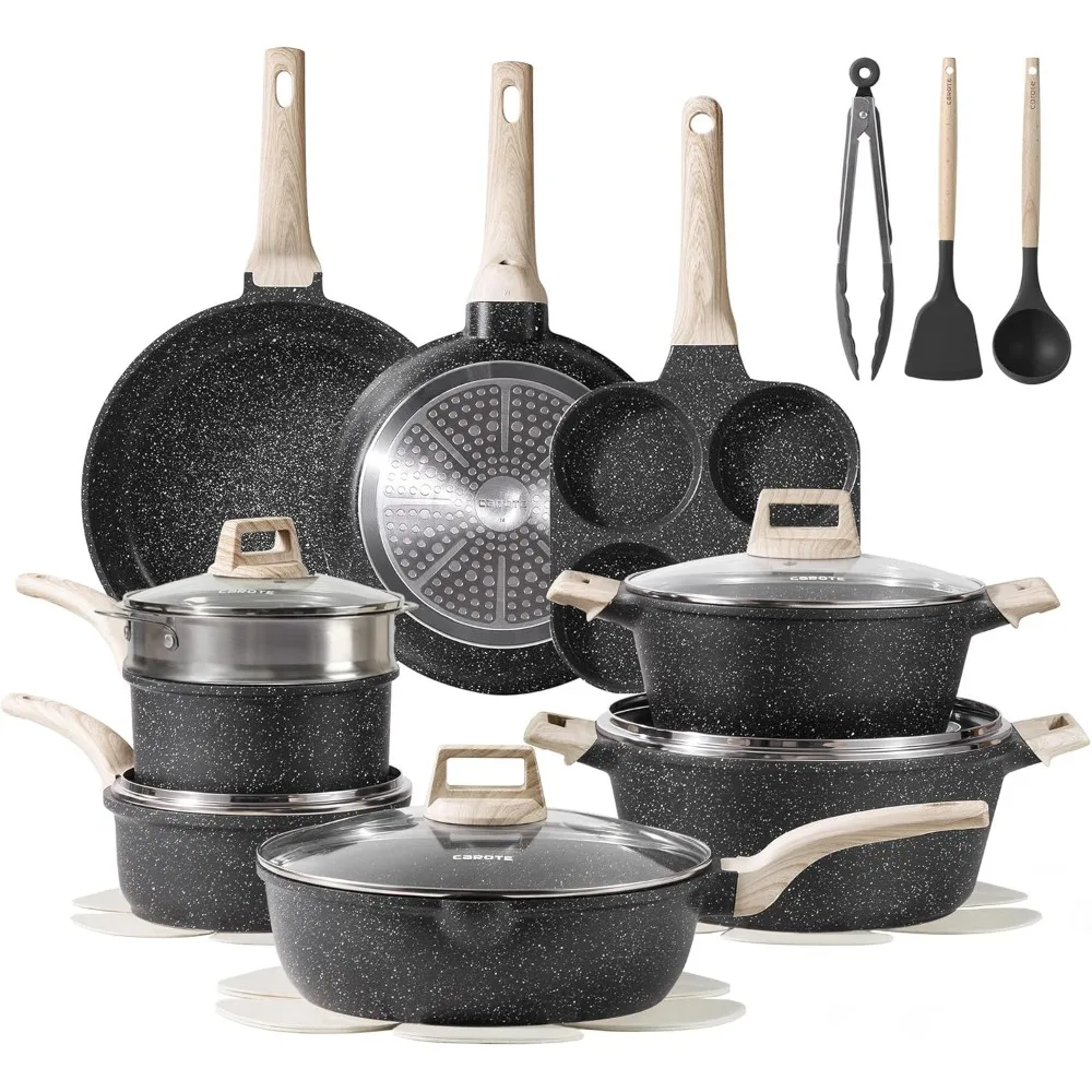 NEW CAROTE 21Pcs Pots and Pans Set,Nonstick Cookware Sets,Induction Cookware Non Stick Cooking Set w/Frying Pans & Saucepans