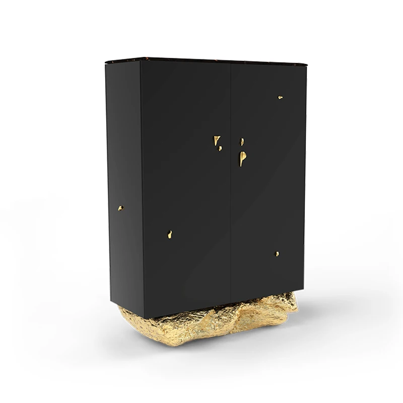 Italian Modern Creative Design High-End Villa Wall Sideboard Luxury Pure Copper Wine Display Cabinet for Kitchen Dining Wood